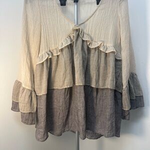 Entro Cream and Gray Ruffle Blouse